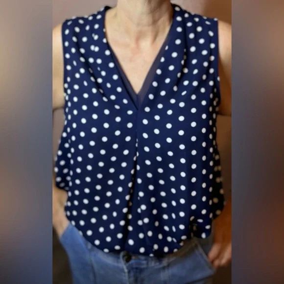 7th Avenue Dark Blue and White Polka Dot Blouse - Picture 10 of 12